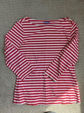 J. McLaughlin Red and White Striped Boatneck Long-Sleeve Top